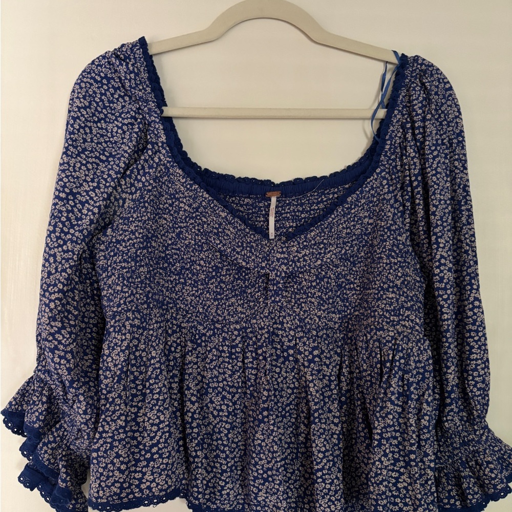 Free People Sweetheart Floral Blue Women's Peplum Top